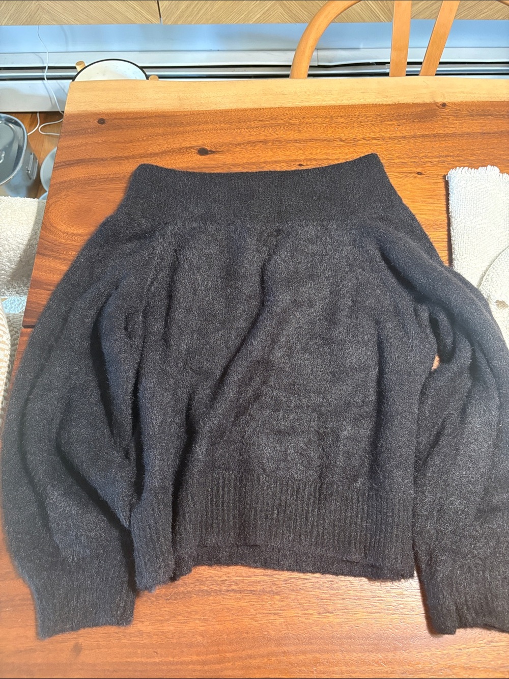 H&M Black Off-the-Shoulder Fuzzy Knit Sweater